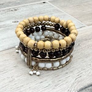 Yellow White Brown Beaded Spiral Bracelet